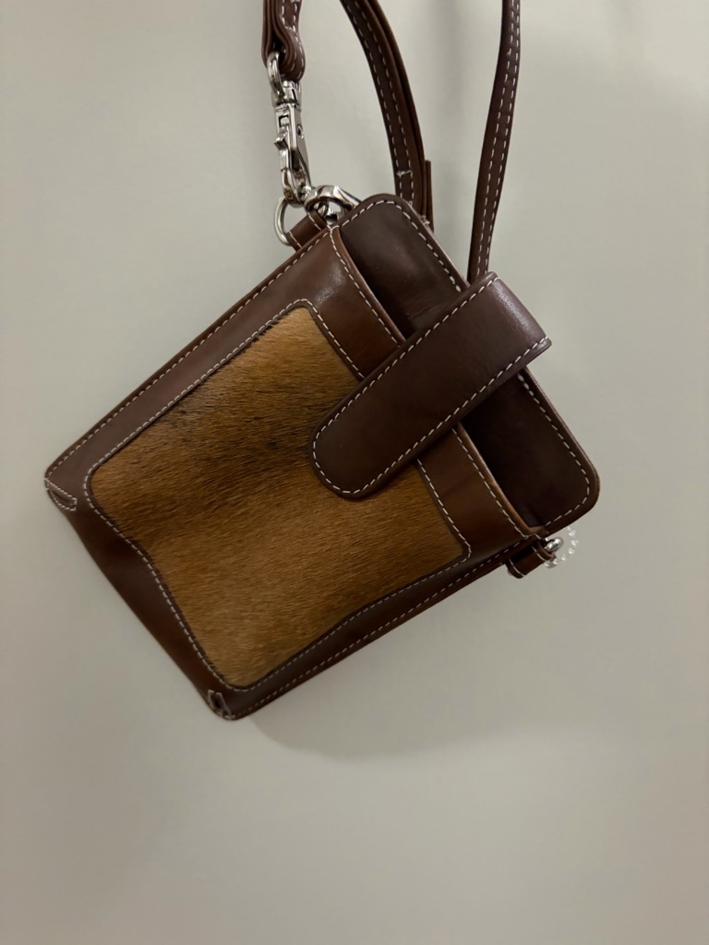 Brown Leather & Haircalf Mini Crossbody